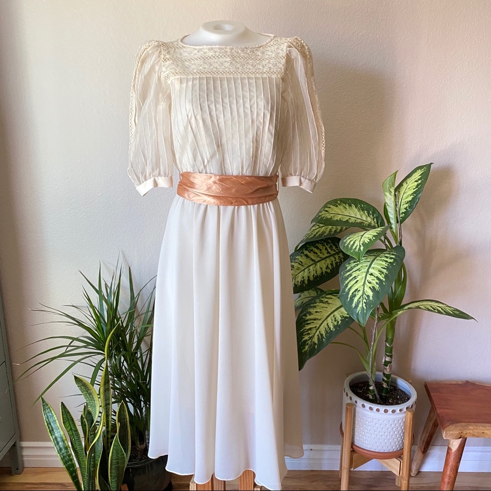SOLD Vintage Sheer Puff Sleeve Dress - Picture 1 of 16
